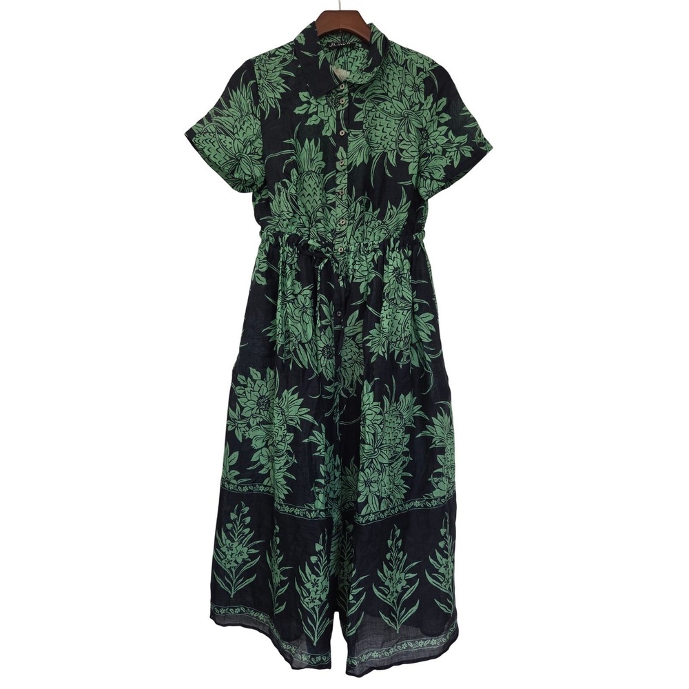 J. Crew Petite Cerise Shirt Dress Pineapple Ramie 2P Navy Green NWT $228 CY701